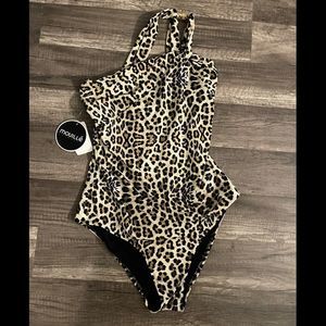 Leopard Print One-Piece Swimsuit - Tan/Black